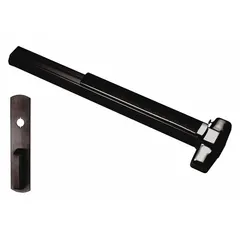 Concealed vertical rod exit device with touchbar style, bronze finish, and night latch outside trim. Designed for doors up to 3 ft wide. ADA compliant for code-compliant egress in commercial buildings.