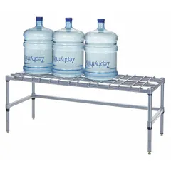 This wire dunnage rack is constructed from epoxy coated steel with a gray finish. It includes a wire top cover. Used in industrial storage and material handling to organize and protect parts, components, or work-in-progress, its wire construction allows visibility and airflow for assembly lines, warehouses, and manufacturing floors.