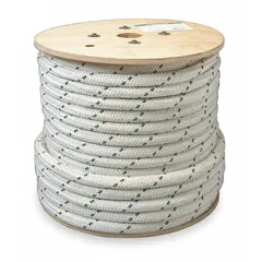 Cable pulling rope with 600 ft length and 16,000 lb maximum pull strength. Constructed from nylon/polyester blend. Used for pulling cables through conduit, trays, and ducts in electrical installations.