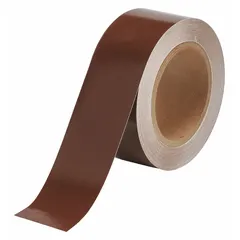 Brown solid-color banding tape for pipe identification in industrial facilities. Made from non-reflective vinyl, this tape is 2 inches wide and 90 feet long (1,080 inches total). Used to mark pipe contents to reduce misidentification risks.