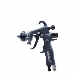 This GRACO conventional spray gun features a 12-inch aluminum body and a 1/4-inch NPSM air inlet. It consumes 12.0 cfm of air and includes an air cap. Designed for applying enamels, epoxies, paints, and sealers in industrial finishing and maintenance operations.