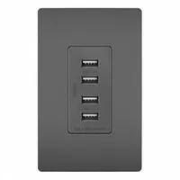 USB Receptacle: 4 USB Ports, USB Type A, Black, 125V AC, 15 A (MPN TM8USB4BKCC6)