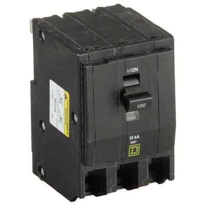 SQUARE D QO3100 Miniature Circuit Breaker, 100 A, 3-Pole, 120/240V AC, 10kA - QO Series, Plug-In Square D Miniature Circuit Breakers