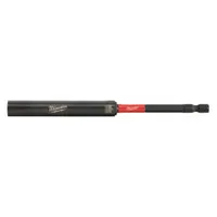 This bit holder with screw guide accepts 1/4 in hex-shank bits and is impact rated for use with impact drivers. The magnetic tip secures the bit during operation. Typical applications include driving screws in construction and assembly tasks