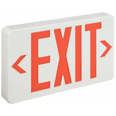OEM Exit Sign: Emergency Battery Backup, LED, White, Red, 1 or 2 Faces, Ceiling - Plastic Lighted Exit Signs