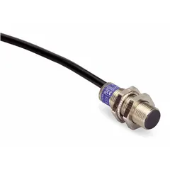 This shielded inductive cylindrical proximity sensor features a built-in connector for simplified wiring in confined spaces. It operates on a 12-24V DC supply with a 3-wire configuration. Typical applications include non-contact detection of metallic objects in automated machinery, conveyors, and packaging lines.