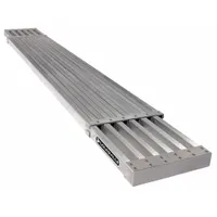 This aluminum ladder plank provides a stable platform for scaffolding systems. With a 9 ft maximum overall length and 14 in overall width, it is suited for use as a walking and working surface at height. The aluminum construction offers corrosion resistance and lightweight handling