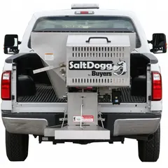 Gas-powered broadcast spreader for in-bed mounting on dump bodies and flatbeds with minimum 13,000 lb GVW. Stainless steel frame and hopper with conveyor chain drive. Compatible with trucks and UTVs.