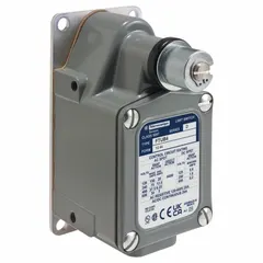Metallic rotary-motion limit switch from the 9007FT series. Features 14° pretravel and 88° total travel. Equipped with screw clamp terminals; no actuator included. Used in industrial automation for position sensing and end-of-travel detection in rotating machinery.