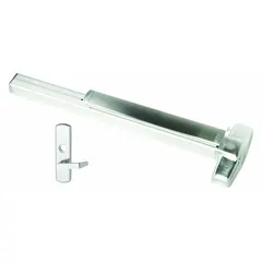 This VON DUPRIN mortise exit device features a touchbar style and is designed for doors up to 4 ft wide. Constructed of aluminum with a lever outside trim, it is ADA compliant and intended for right-hand reverse (RHR) doors. Suitable for commercial applications requiring safe egress.