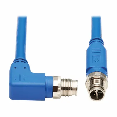 EATON TRIPP LITE Ethernet Cable: 3.3 ft Lg, X Coding, M12 Male Right Angle x M12 Male Straight - M12 Connector to M12 Connector Power over Ethernet (PoE) Cordsets