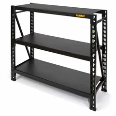 Standalone bulk rack with three wood shelves, measuring 49 5/8 in x 18 in x 48 in. Designed for organizing and storing bulk materials such as boxes, tools, and supplies in workshops, warehouses, and garages.