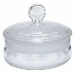 Colorless glass weighing bottle with a 50 mL capacity, wide mouth, and plug closure. Includes closure. Meets ASTM/USP standards. Used for precise weighing of solid samples in analytical and general laboratory applications.