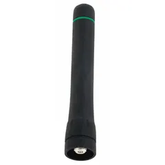 VHF band stubby antenna in black, designed for ICOM-compatible radios. Fits models F1000, F1100D, F3001, F3201DEX, F3230DS, F3261DT, F52D, F52DUL, and IP730D. Compact form reduces snagging in mobile or portable two-way radio setups.