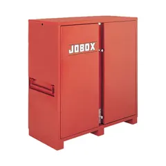 This jobsite cabinet provides 47.5 cu ft of storage space for tools and equipment. It features a padlock-ready latch for security (lock not included). The brown finish is suited for outdoor use on construction sites, warehouses, and industrial facilities.