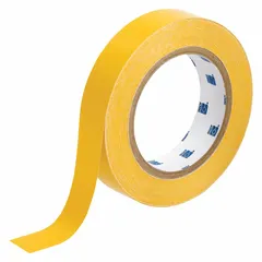 This solid color banding tape is used for pipe identification in industrial facilities. Made of vinyl with a yellow background, it is non-reflective and measures 1 inch wide by 90 feet long (1,080 inches). The tape is applied as banding around pipes to indicate contents or flow direction.