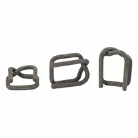 Steel standard-duty buckles with a phosphated finish, designed for use with poly cord strapping. Each buckle accommodates 5/8 in strap width. Supplied in packs of 1,000. Suitable for securing bundled goods, pallets, or crates in industrial packaging and shipping applications