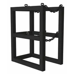 This vertical gas cylinder rack from DURHAM MFG holds two compressed gas cylinders in an upright position. It measures 16 in x 24 in x 30 in and features a black powder-coated finish. The rack is used in industrial, laboratory, and workshop settings to secure cylinders and prevent tipping.