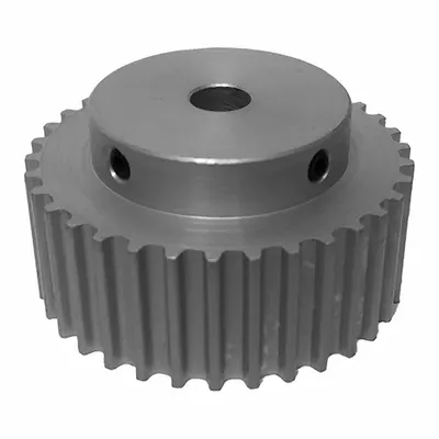 Dayton Timing Pulley: Curvilinear, Fixed, For HTD Timing Belt Section, For 15 mm Belt Wd - HTD Section Fixed-Bore Timing Pulleys with Hub