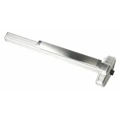 Rim-type exit device with touchbar style for doors up to 3 ft wide. Chrome finish. ADA compliant. Suitable for commercial and industrial egress applications requiring quick door release.