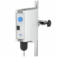 Fixed-speed overhead stirrer with 15 N-cm torque, suitable for low-viscosity fluids up to 1,000 cps in volumes up to 15 L. Operates on 110/230V and is used for general laboratory mixing tasks such as chemical synthesis and sample preparation.