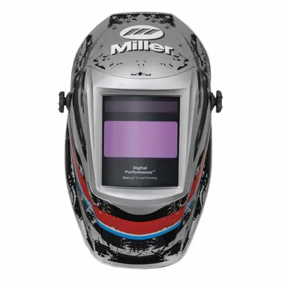 MILLER ELECTRIC Welding Helmet: Auto-Darkening, 3 Arc Sensors, Black/Blue/Red/Silver - Auto-Darkening Welding Helmets - Graphic