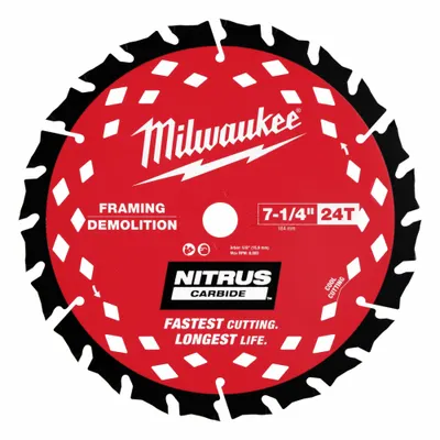 MILWAUKEE Circular Saw Blade: 7 1/4 in Blade Dia., 24 Teeth, 0.08 in Cut Wd, Framing - Wood-Cutting Blades