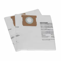 Standard replacement vacuum bag for Dayton shop vacuums. Constructed from 2-ply paper material for dry pickup of fine dust and debris. Suitable for use in industrial maintenance, woodworking, and general facility cleaning.
