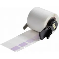 Vinyl wraparound label with matte purple finish, sized 1-1/2 in x 3/4 in, for wire gauges 10 AWG to 4 AWG. Compatible with M710 printer series and requires M61-R4310 ribbon. Used for wire and cable identification in electrical and panel building applications.
