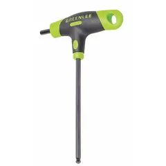 This T-shaped hex key features two ball-end tips for angled entry into fasteners. Made from alloy steel with a black oxide finish, it is suited for manual hex fastening in confined spaces. The 3/16 in SAE tip size is typical for assembly and maintenance tasks.