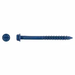 Steel hex-head screw anchor with drilling tip for concrete, brick, or block. 1/4 in diameter, external hex drive, removable. Supplied in packs of 1,500.