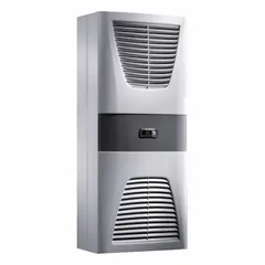 Wall-mounted cooling-only air conditioner for indoor dust-tight environments. Operates on 115 V with 6005 BtuH capacity. Maintains stable internal temperature in electrical enclosures to prevent overheating of control panels and automation systems.