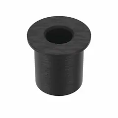 This inch-system well nut features a 1/4"-20 coarse thread, 1/2" insert diameter, and 5/8" overall length. Made of plain rubber, it provides blind fastening with sealing and vibration dampening. Suitable for thin-wall panels and enclosures requiring electrical insulation.