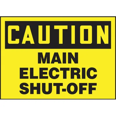 ACCUFORM Caution: Main Electric Shut-Off Sign, Adhesive Vinyl, 3 1/2 x 5 in - Caution: Main Electric Shut-Off Signs