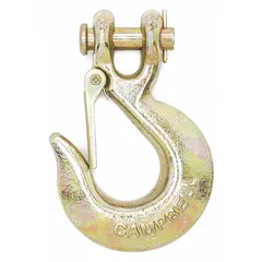 This CAMPBELL slip-hook is a general-purpose rigging component with a 4,700 lb working load limit. It is constructed from carbon steel with a clevis and latch design, finished in gold. Suitable for lifting, pulling, and load-securing tasks in material handling and industrial maintenance.