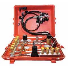 Portable filtration panel for supplied-air respirator (SAR) systems, with CGA-347 universal fittings and included whips. Rated for maximum pressure of 125 psi. Suitable for filtering breathing air in industrial applications such as painting, chemical processing, and abrasive blasting.