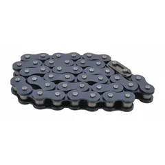 This gear chain is a replacement component for Dayton platform lift truck parts, compatible with part number 2MPU4. It is constructed of steel with a black finish and serves to transmit motion in the lifting mechanism of platform lift trucks for material handling applications.