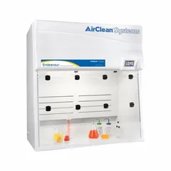 Fully assembled ductless fume hood with blower, base/stand, and work surface included. Overall dimensions: 48 in width, 30 in depth, 54 in height. Used for containing hazardous fumes, vapors, or particulates in laboratory and industrial settings without external ducting.