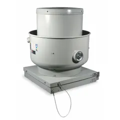 This belt-drive upblast fan is designed for roof-mounted exhaust applications, moving air away from the roof surface. It includes a drive package and features an open dripproof motor with single speed, 115/230V AC voltage, and an 18 1/2 in wheel. The unit delivers 3,098 cfm and is suitable for general ventilation where high static pressure is not required.