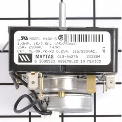 Genuine OEM replacement timer for Whirlpool dryers and washing machines. Controls drying cycle duration and sequencing of heat, tumbling, and cool-down phases. Direct replacement part number 33001632.