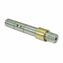 This gear and shaft assembly transmits rotary motion and torque in industrial power transmission systems. Compatible with Dayton model 4KHE1. Used in manufacturing, material handling, and processing machinery requiring reliable shaft alignment and load support.