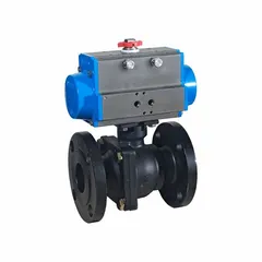 This BONOMI pneumatically-actuated two-way ball valve is constructed of carbon steel with flange x flange connections. It is designed for on/off flow control in industrial pipelines and operates with a 110V AC pilot solenoid.