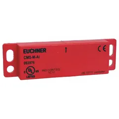 The EUCHNER CMS-M-AI is a magnetically coded actuator from the CMS series, made of plastic. It serves as the compatible operator for CMS series magnetically actuated safety interlock switches. Used in industrial safety applications to guard machinery access points, it ensures proper interlocking functionality when used with the corresponding safety switch.