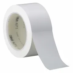 Solid white vinyl floor marking tape, 3 inches wide by 108 feet long, with a 5.2 mil thickness. No printed legend. Used for marking aisles, safety zones, and storage areas in industrial facilities to organize workspaces and guide traffic.