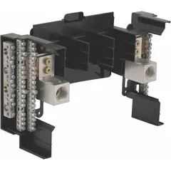 This neutral bar kit provides a 600 A copper termination point for neutral conductors in Square D NQ panelboards. It is used in electrical distribution systems to organize and secure neutral connections, supporting code-compliant installations.