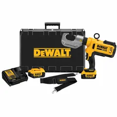 This DEWALT DCE300M2 is a bare-tool cordless crimper operating on the 20V MAX platform. It features a C-head die head that accepts U dies and handles copper cable from 8 AWG to 750 kcmil. Suitable for electrical contracting, industrial maintenance, and utility installations.