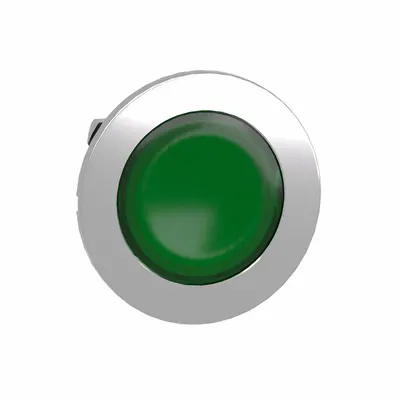 SCHNEIDER Flush Push Button: Green, 30 mm Mounting Size, Metallic - Illuminated Flush-Mount Push-Button Operators