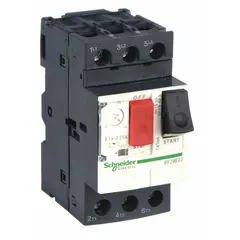 Non-reversing manual motor starter with integrated thermal overload protection for motor control applications. Features 3 poles, 0.25 A rating, push-button operation, and a 45mm frame width. Suitable for protecting motors in industrial machinery such as conveyors, pumps, and fans.