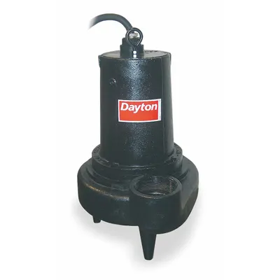 Dayton Sewage Ejector Pump: Three Phase, 2 hp, 460V AC, 375 gpm Flow Rate @ 10' of Head - Non-Clog Sewage Ejector Pumps