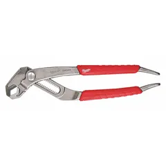 Curved-jaw groove-joint pliers with an 8-inch overall length and 1 3/4-inch maximum jaw opening. Used for gripping and turning nuts, pipes, and fittings in plumbing, HVAC, and general maintenance tasks.